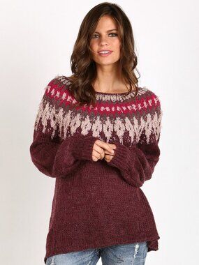 Free People Baltic Fair Isle Maroon Wool Alpaca blend Sweater (M) EUC